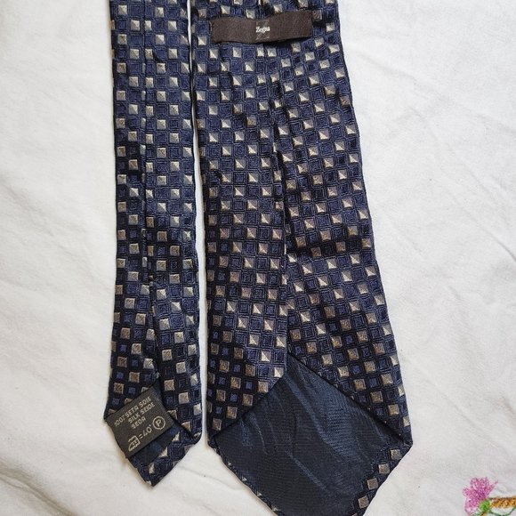 Men's Z Zegna Blue Check Italian Silk Tie - Picture 6 of 6